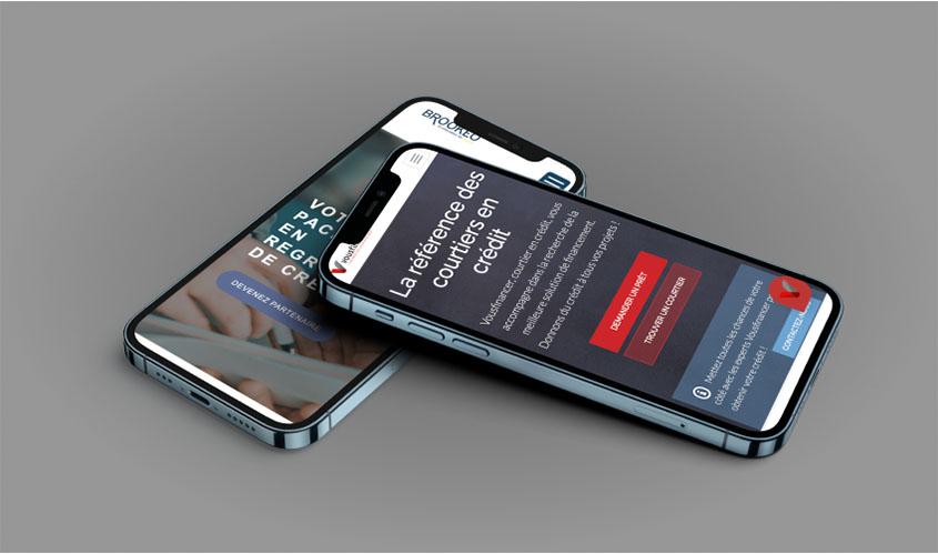 Deux smartphones avec les logos de Vousfinancer et BROOKÉO